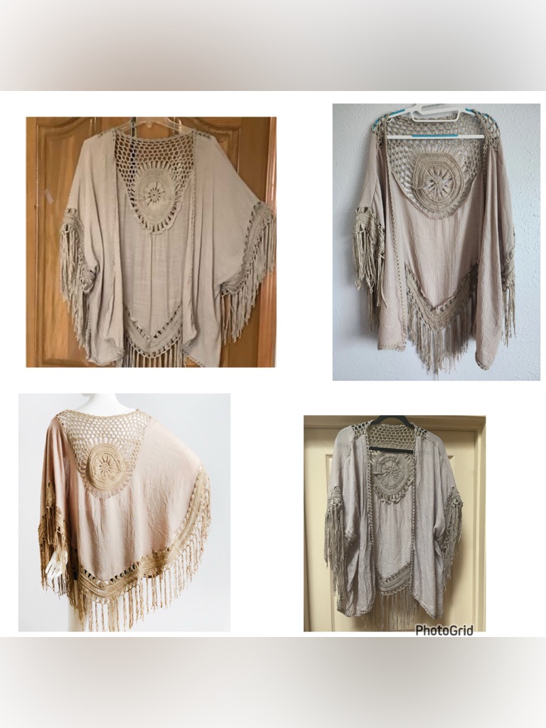 Gypsy Crochet Fringe Kimono Vest Urban Boho Festival Cottagecore Layer Coverup